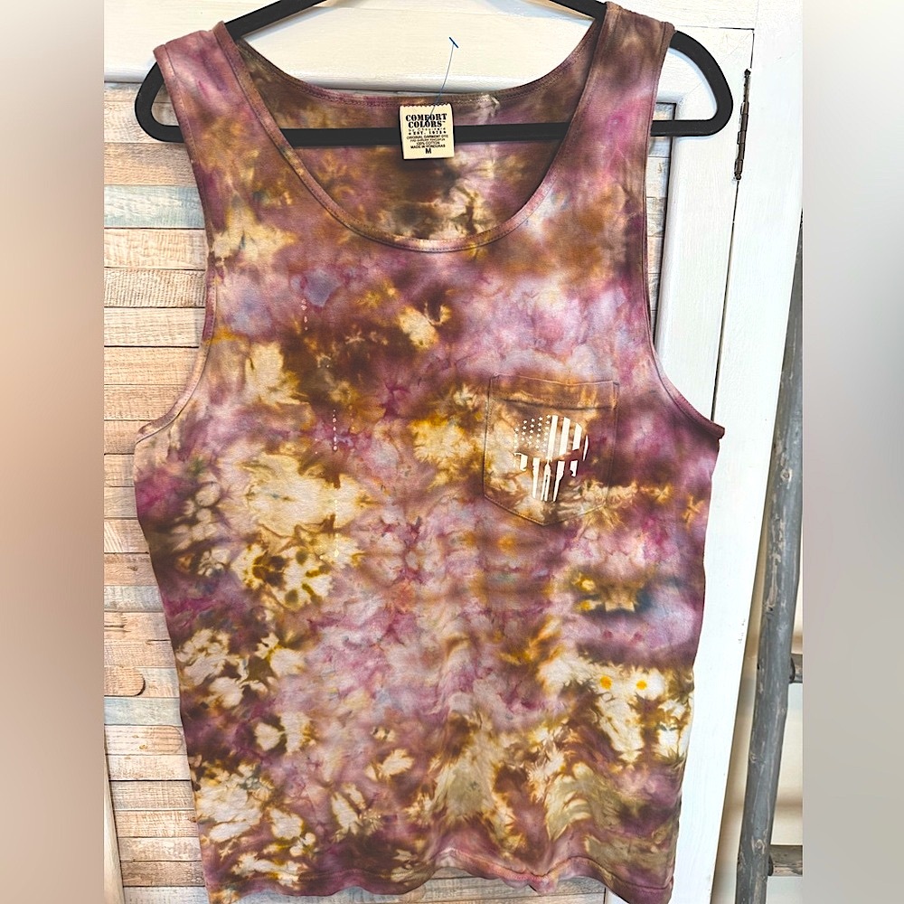 Comfort Colors Tie-Dye Tank Top - Purple and Brown. M but fits L. Back our troop